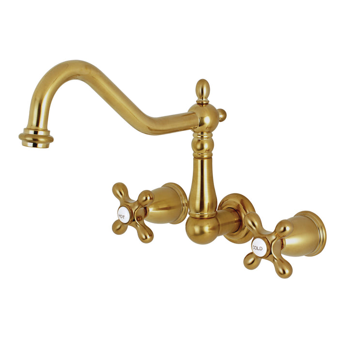 Kingston Heirloom KS1027AX - Heritage Two-Handle 3-Hole Wall Mount Tub Faucet, Brushed Brass