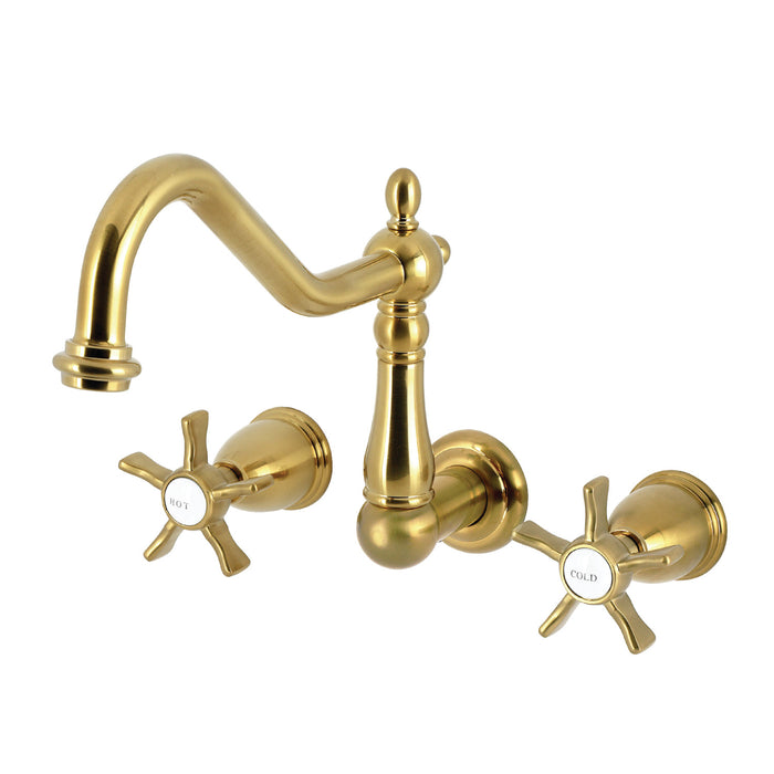Kingston Heirloom KS1027NX - Hamilton Two-Handle 3-Hole Wall Mount Tub Faucet, Brushed Brass