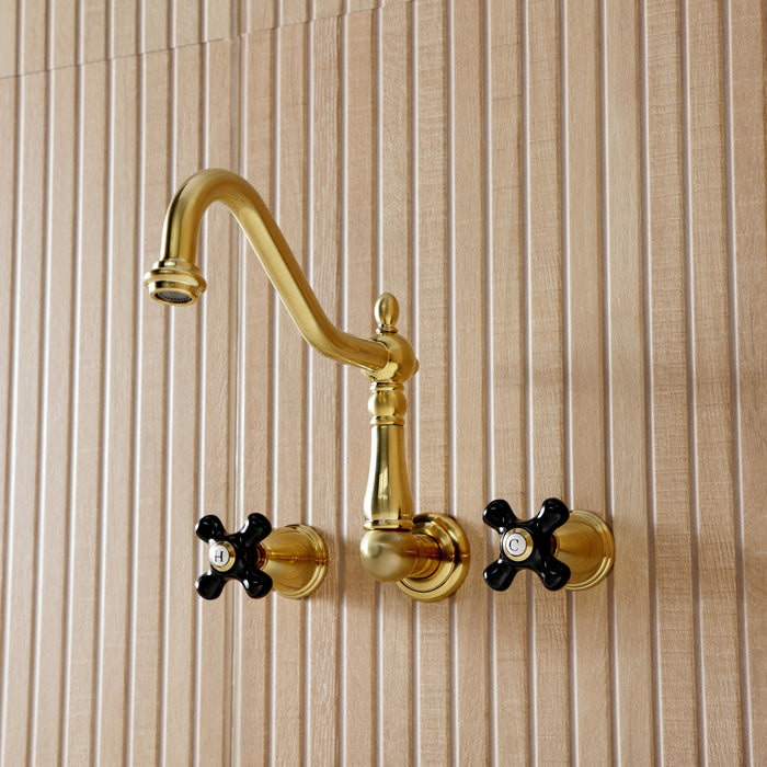 Kingston Heirloom KS1027PKX - Duchess Two-Handle 3-Hole Wall Mount Roman Tub Faucet, Brushed Brass