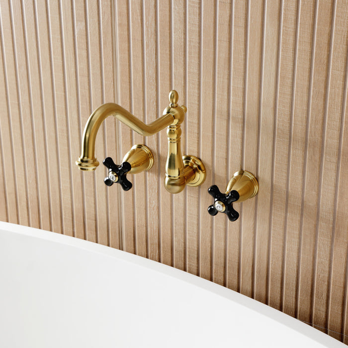 Kingston Heirloom KS1027PKX - Duchess Two-Handle 3-Hole Wall Mount Tub Faucet, Brushed Brass