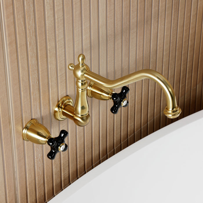 Kingston Heirloom KS1027PKX - Duchess Two-Handle 3-Hole Wall Mount Tub Faucet, Brushed Brass