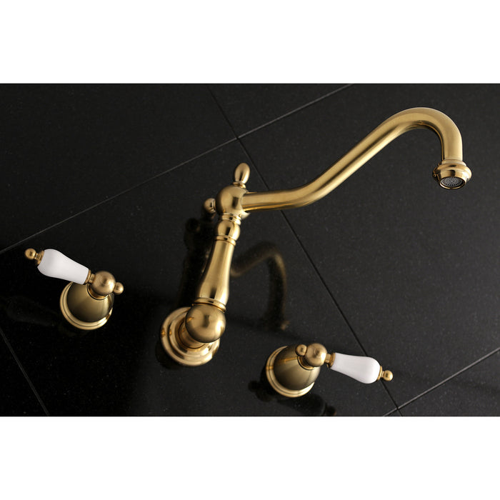 Kingston Heirloom KS1027PL - Heritage Two-Handle 3-Hole Wall Mount Tub Faucet, Brushed Brass