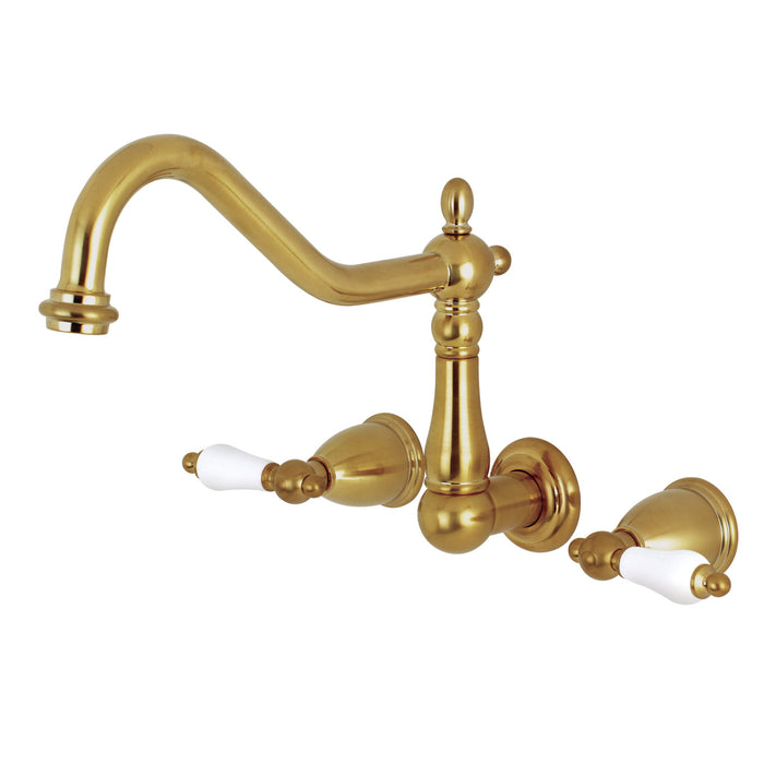 Kingston Heirloom KS1027PL - Heritage Two-Handle 3-Hole Wall Mount Tub Faucet, Brushed Brass