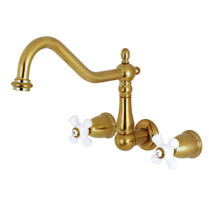 Kingston Heirloom KS1027PX - Heritage Two-Handle 3-Hole Wall Mount Tub Faucet, Brushed Brass