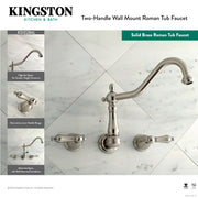 Kingston Brass Roman Tub Wand-Wasserhahn - Zweigriff 3-Loch Montage, Gebürstetes Nickel