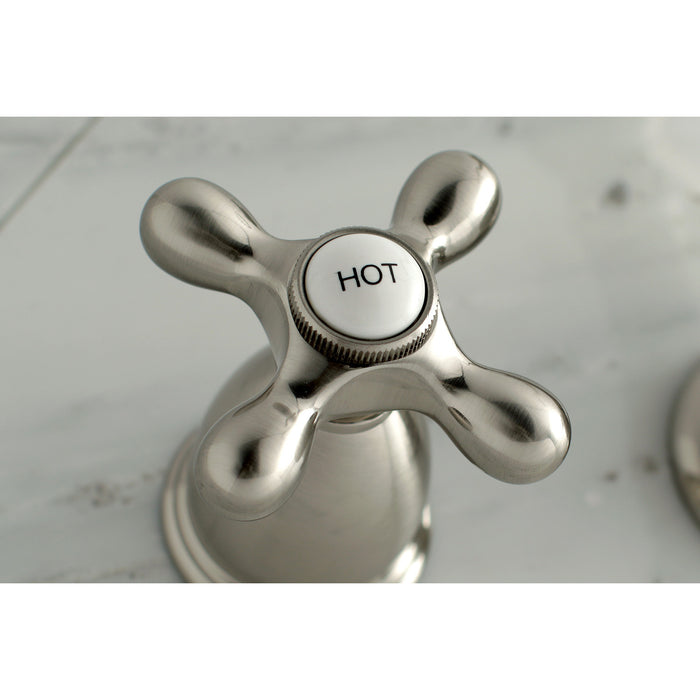 Kingston Heirloom KS1028AX - Heritage Two-Handle 3-Hole Wall Mount Tub Faucet, Brushed Nickel