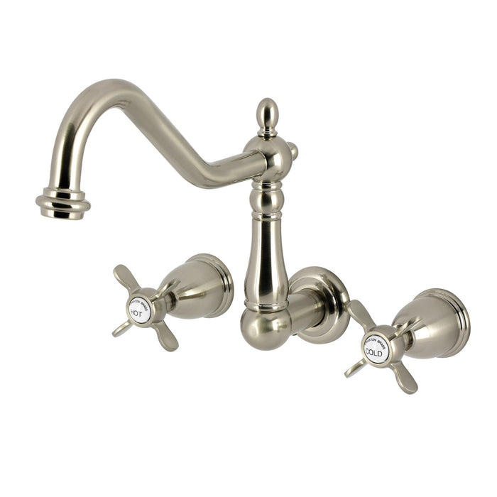 Kingston Heirloom KS1028BEX - Essex Two-Handle 3-Hole Wall Mount Tub Faucet, Brushed Nickel