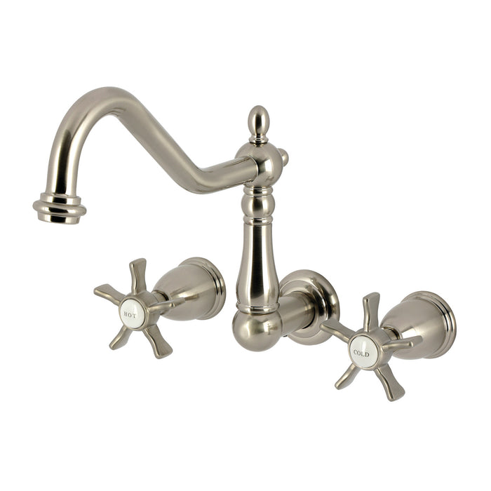 Kingston Heirloom KS1028NX - Hamilton Two-Handle 3-Hole Wall Mount Tub Faucet, Brushed Nickel