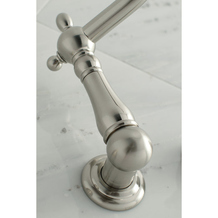 Kingston Heirloom KS1028PL - Heritage Two-Handle 3-Hole Wall Mount Tub Faucet, Brushed Nickel
