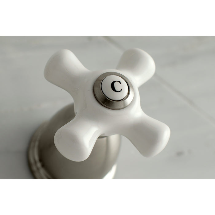 Kingston Heirloom KS1028PX - Heritage Two-Handle 3-Hole Wall Mount Tub Faucet, Brushed Nickel