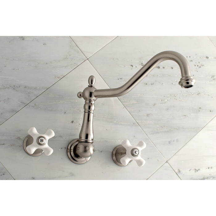 Kingston Heirloom KS1028PX - Heritage Two-Handle 3-Hole Wall Mount Tub Faucet, Brushed Nickel