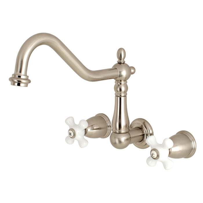 Kingston Heirloom KS1028PX - Heritage Two-Handle 3-Hole Wall Mount Tub Faucet, Brushed Nickel