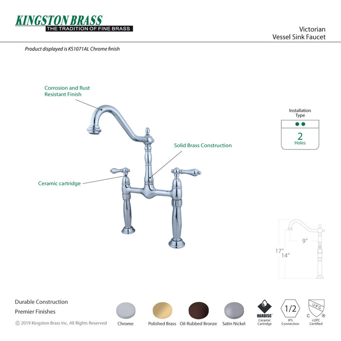 Kingston Victorian KS1075AL Two-Handle 2-Hole Deck Mount Bridge Vessel Faucet, Oil Rubbed Bronze