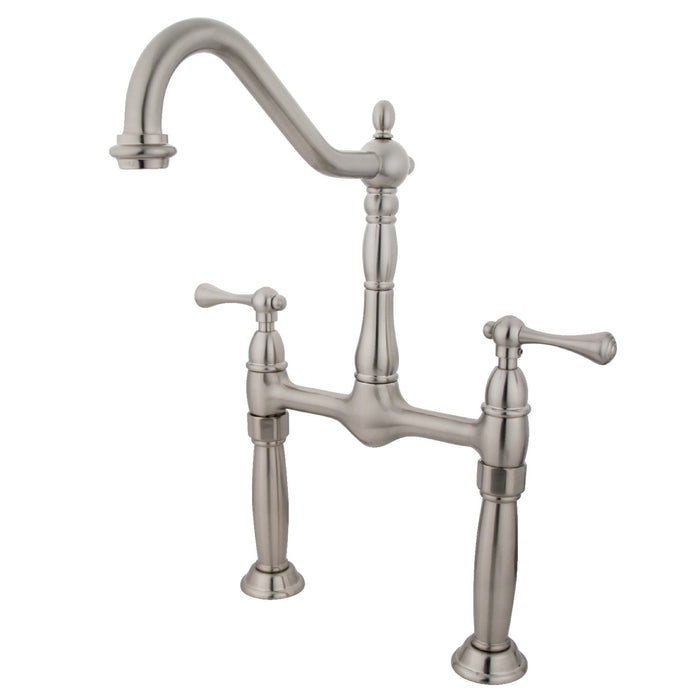 Kingston Victorian KS1078BL Two-Handle 2-Hole Deck Mount Bridge Vessel Faucet, Brushed Nickel