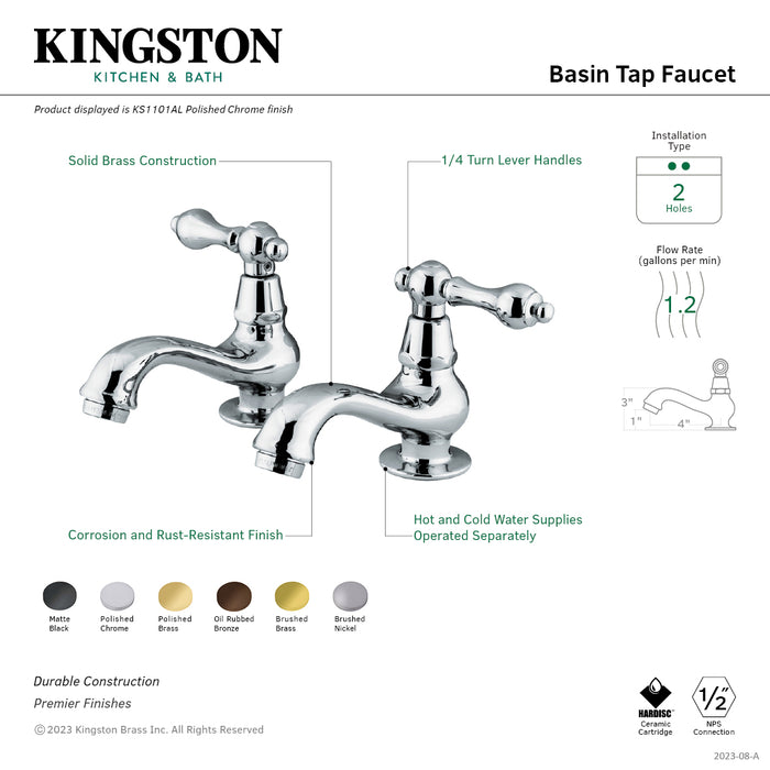 Heritage KS1102AL Two-Handle Deck Mount Basin Tap Faucet, Polished Brass