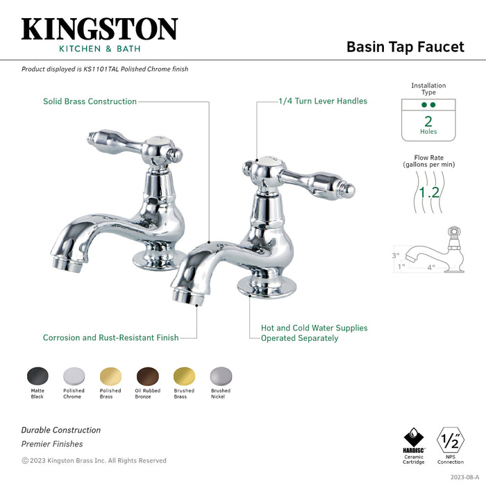 Kingston Heirloom KS1105TAL - Tudor Two-Handle Deck Mount Basin Tap Faucet, Oil Rubbed Bronze