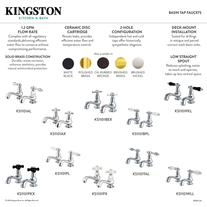 Kingston Heirloom KS1105WLL - Wilshire Two-Handle Deck Mount Basin Tap Faucet, Oil Rubbed Bronze