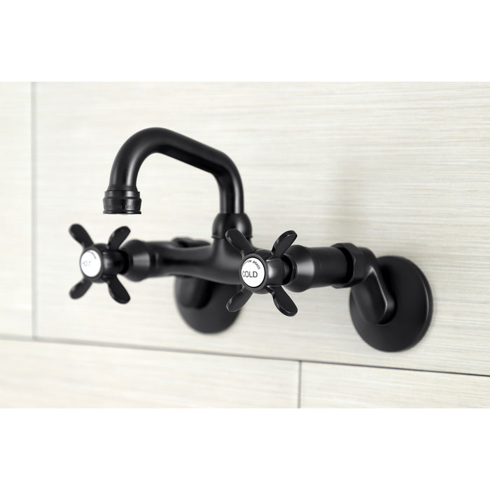 Kingston Heirloom KS112MB - Kingston Two-Handle 2-Hole Wall Mount Bar Faucet, Matte Black