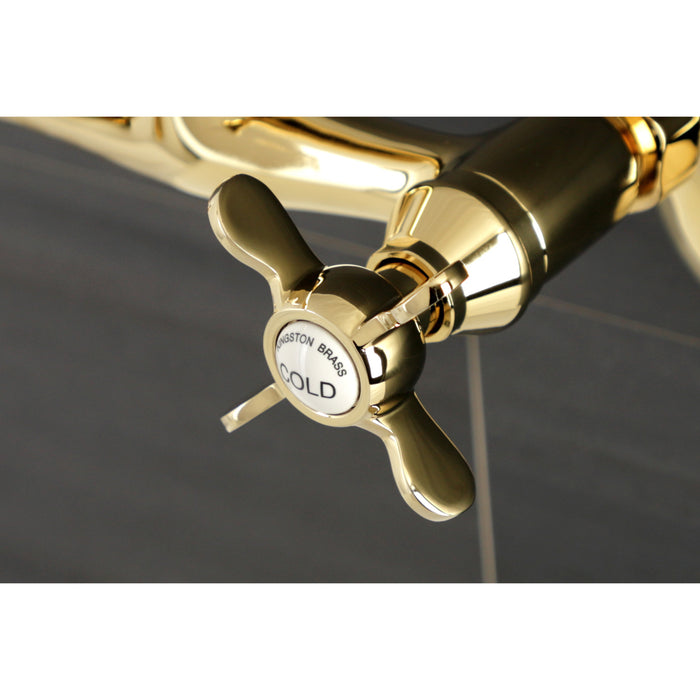 Kingston Heirloom KS112PB - Kingston Two-Handle 2-Hole Wall Mount Bar Faucet, Polished Brass