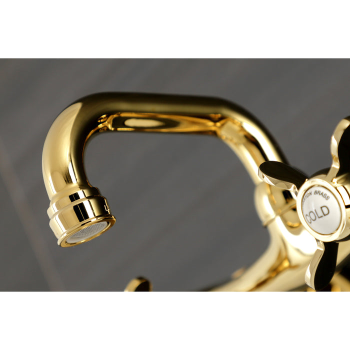 Kingston Heirloom KS112PB - Kingston Two-Handle 2-Hole Wall Mount Bar Faucet, Polished Brass