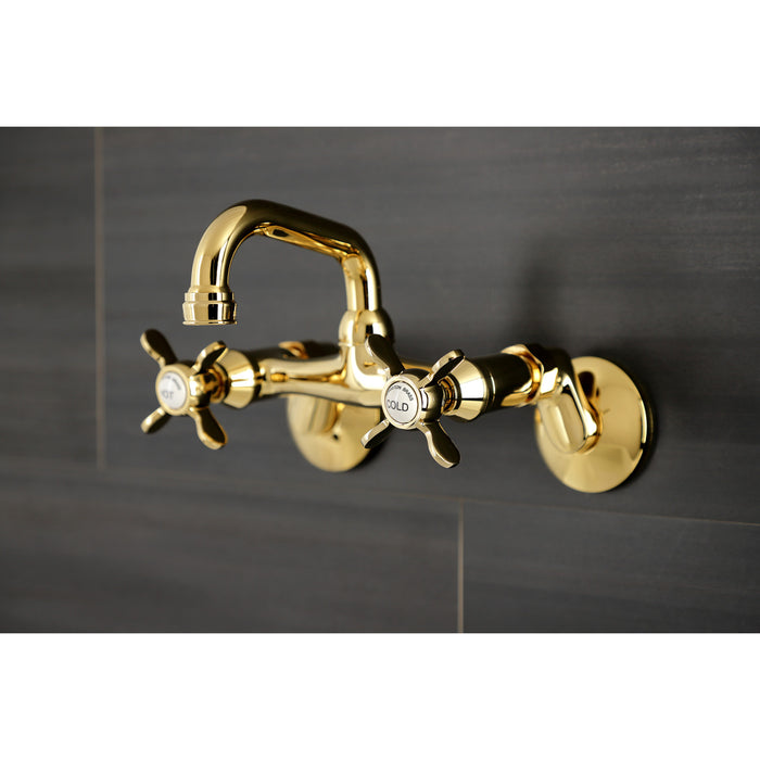 Kingston Heirloom KS112PB - Kingston Two-Handle 2-Hole Wall Mount Bar Faucet, Polished Brass