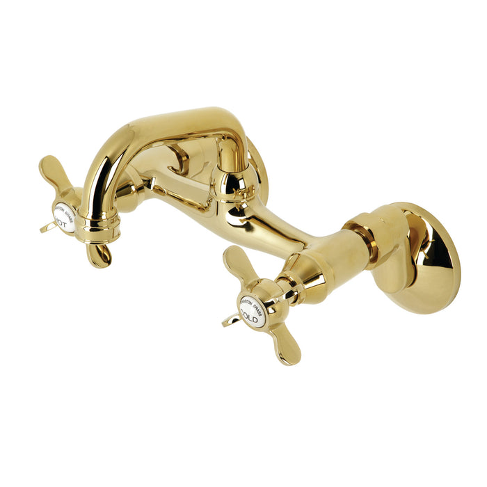 Kingston Heirloom KS112PB - Kingston Two-Handle 2-Hole Wall Mount Bar Faucet, Polished Brass