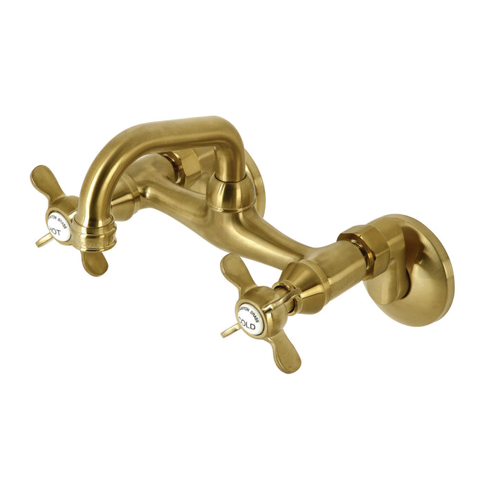 Kingston KS112SB Two-Handle 2-Hole Wall Mount Bar Faucet, Brushed Brass