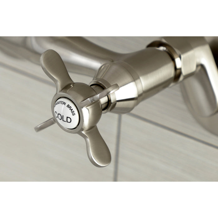 Kingston Heirloom KS112SN - Kingston Two-Handle 2-Hole Wall Mount Bar Faucet, Brushed Nickel