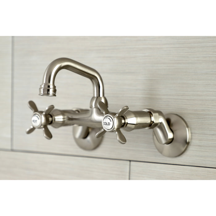 Kingston Heirloom KS112SN - Kingston Two-Handle 2-Hole Wall Mount Bar Faucet, Brushed Nickel