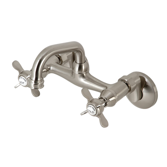 Kingston Heirloom KS112SN - Kingston Two-Handle 2-Hole Wall Mount Bar Faucet, Brushed Nickel