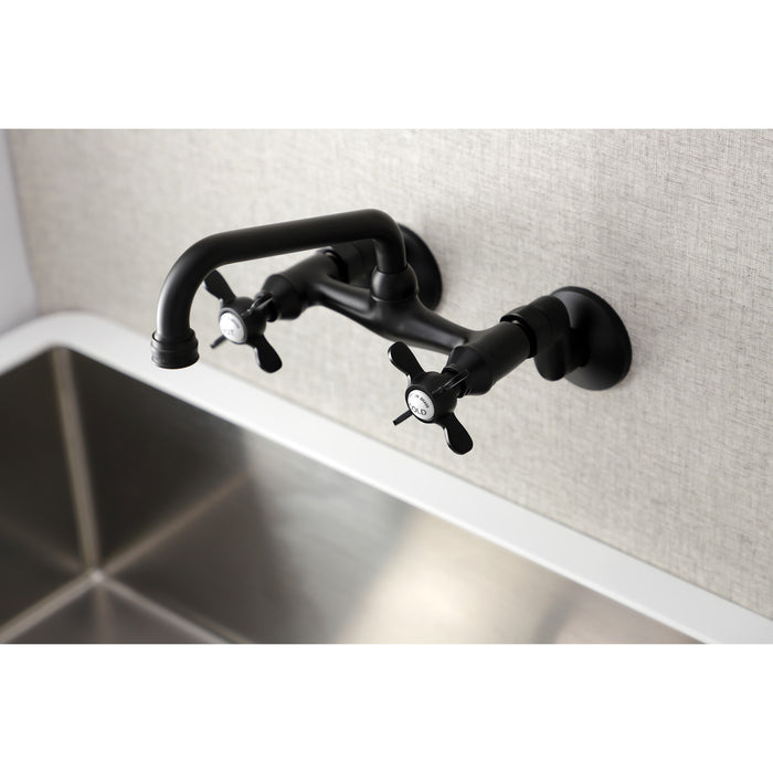Kingston Heirloom KS113MB - Essex Two-Handle 2-Hole Wall Mount Bridge Kitchen Faucet, Matte Black
