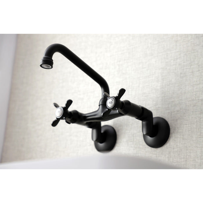 Kingston Heirloom KS113MB - Essex Two-Handle 2-Hole Wall Mount Bridge Kitchen Faucet, Matte Black
