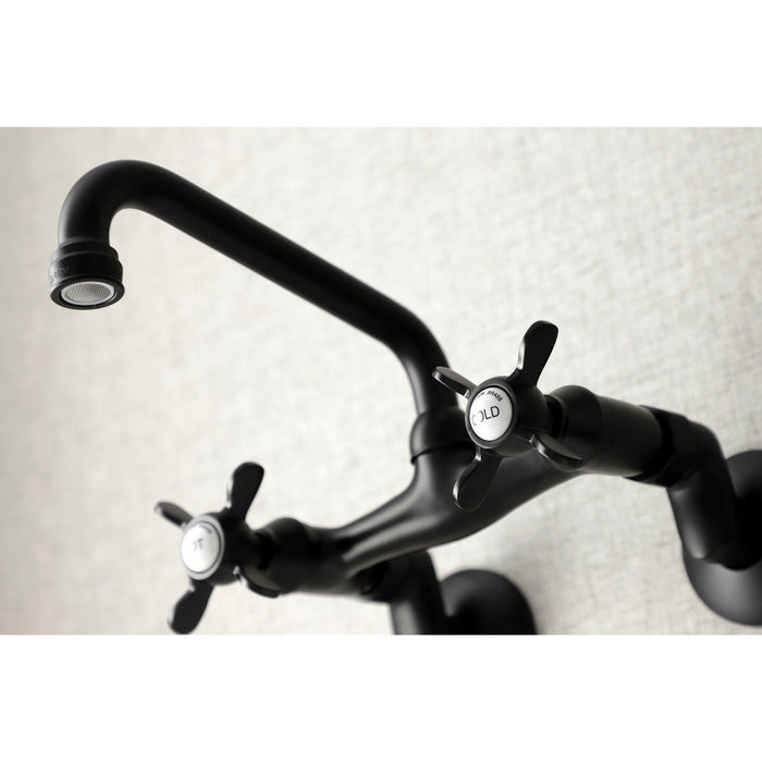 Kingston Heirloom KS113MB - Essex Two-Handle 2-Hole Wall Mount Bridge Kitchen Faucet, Matte Black