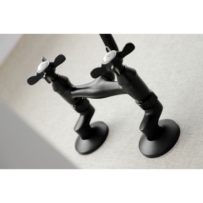 Kingston Heirloom KS113MB - Essex Two-Handle 2-Hole Wall Mount Bridge Kitchen Faucet, Matte Black