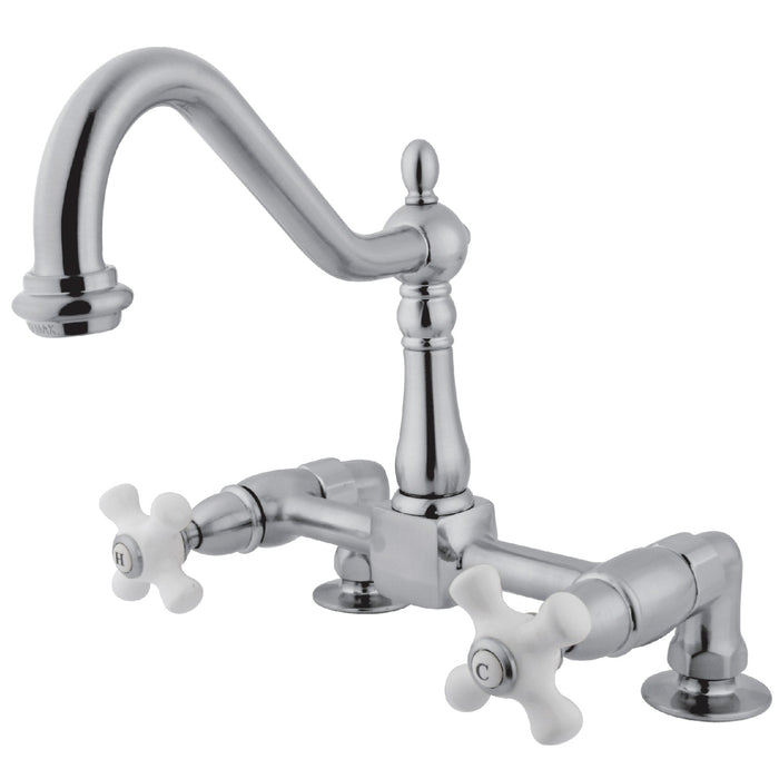 Kingston Heritage KS1141PX Two-Handle 2-Hole Deck Mount Bridge Kitchen Faucet, Polished Chrome