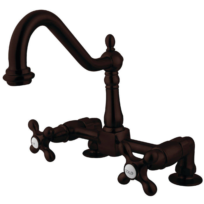 Kingston Heritage KS1145AX Two-Handle 2-Hole Deck Mount Bridge Kitchen Faucet, Oil Rubbed Bronze