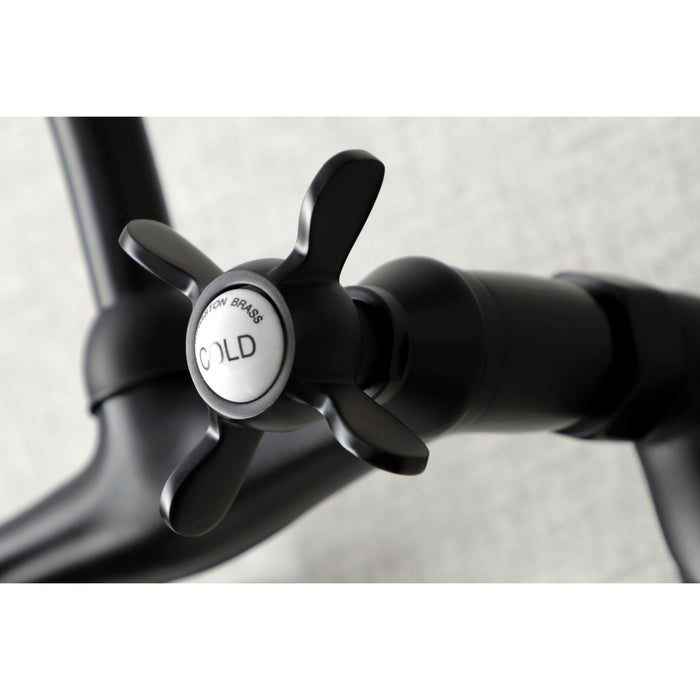 Kingston Heirloom KS114MB - Essex Two-Handle 2-Hole Wall Mount Bridge Kitchen Faucet, Matte Black
