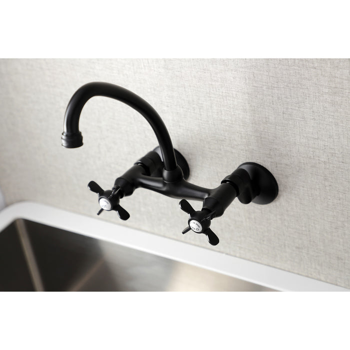 Kingston Heirloom KS114MB - Essex Two-Handle 2-Hole Wall Mount Bridge Kitchen Faucet, Matte Black