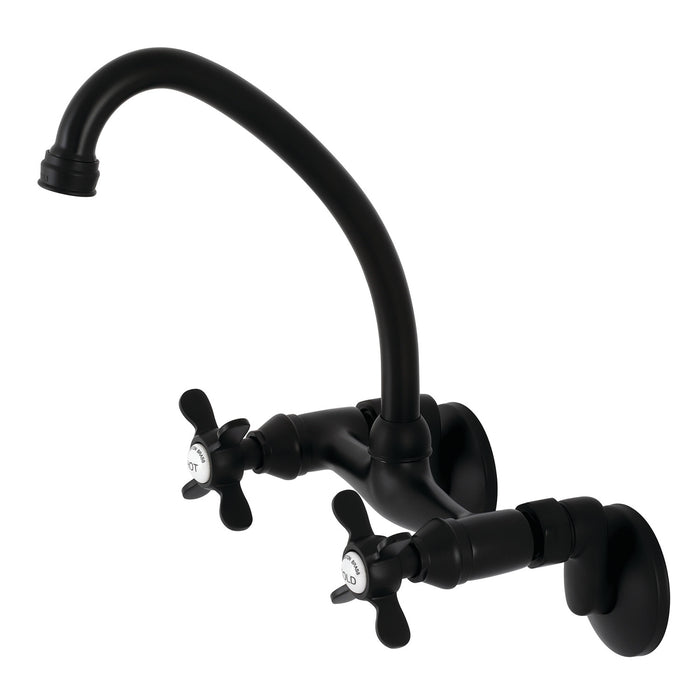 Kingston Heirloom KS114MB - Essex Two-Handle 2-Hole Wall Mount Bridge Kitchen Faucet, Matte Black