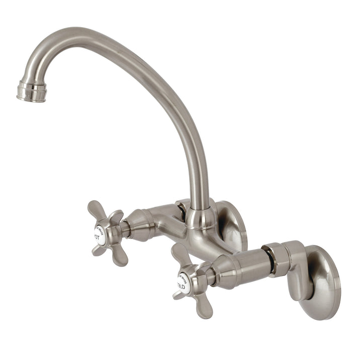 Kingston Heirloom KS114SN - Essex Two-Handle 2-Hole Wall Mount Bridge Kitchen Faucet, Brushed Nickel
