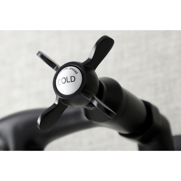 Kingston Heirloom KS115MB - Essex Double-Handle 2-Hole Wall Mount Bathroom Faucet, Matte Black