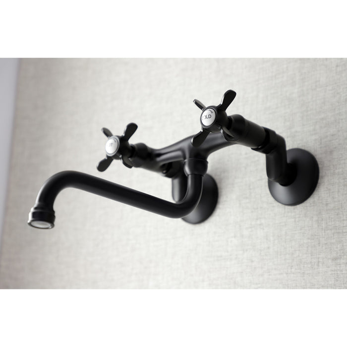 Kingston Heirloom KS115MB - Essex Double-Handle 2-Hole Wall Mount Bathroom Faucet, Matte Black