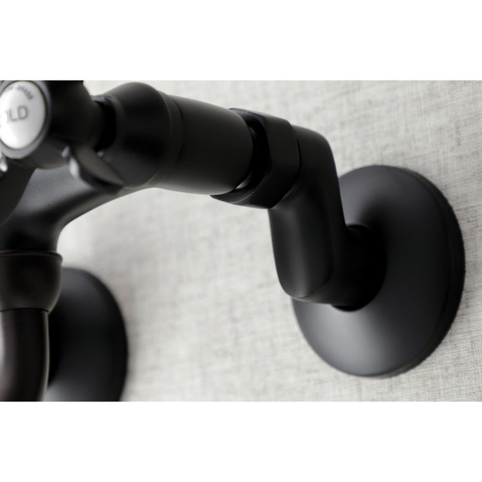 Kingston Heirloom KS115MB - Essex Double-Handle 2-Hole Wall Mount Bathroom Faucet, Matte Black
