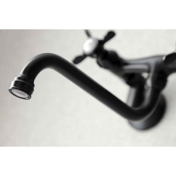 Kingston Heirloom KS115MB - Essex Double-Handle 2-Hole Wall Mount Bathroom Faucet, Matte Black