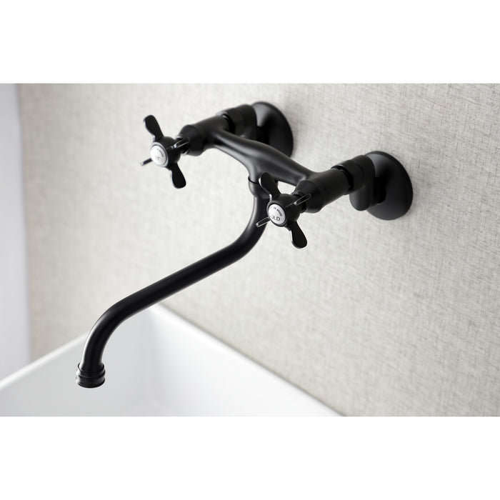 Kingston Heirloom KS115MB - Essex Double-Handle 2-Hole Wall Mount Bathroom Faucet, Matte Black