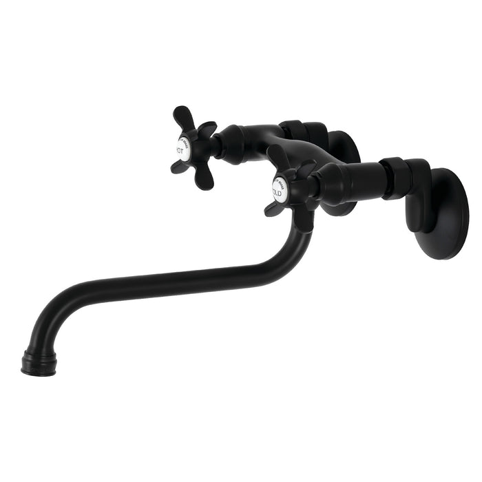 Kingston Heirloom KS115MB - Essex Double-Handle 2-Hole Wall Mount Bathroom Faucet, Matte Black