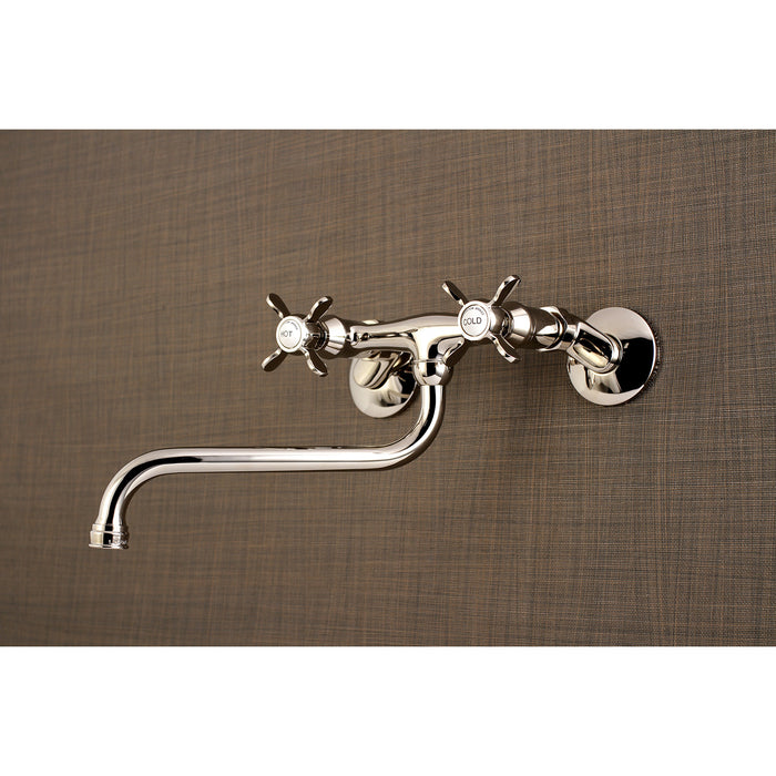 Kingston Heirloom KS115PN - Essex Double-Handle 2-Hole Wall Mount Bathroom Faucet, Polished Nickel
