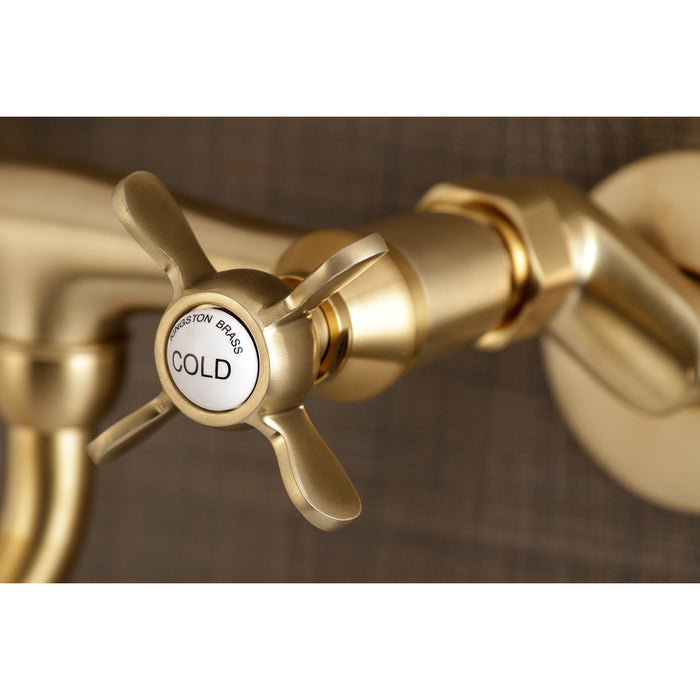 Kingston Heirloom KS115SB - Essex Double-Handle 2-Hole Wall Mount Bathroom Faucet, Brushed Brass