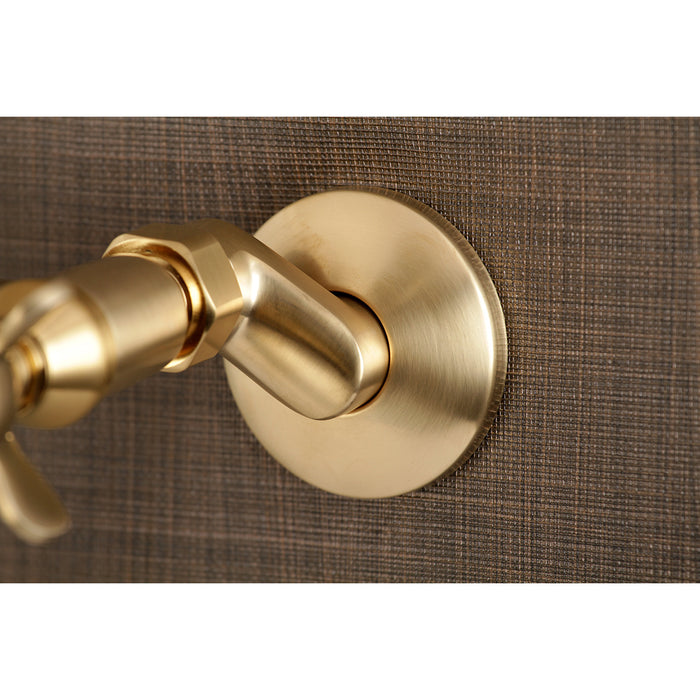 Kingston Heirloom KS115SB - Essex Double-Handle 2-Hole Wall Mount Bathroom Faucet, Brushed Brass