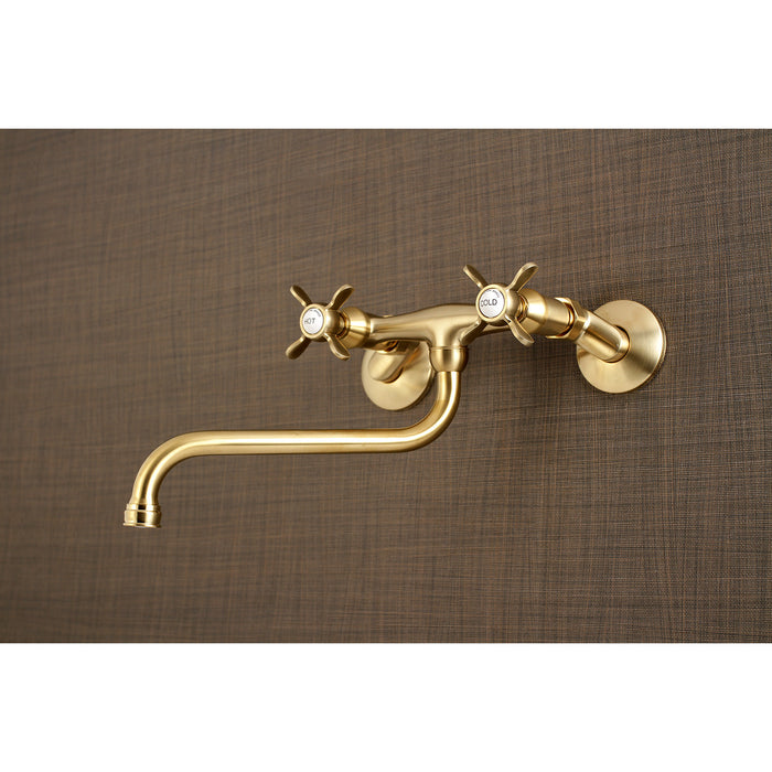 Kingston Heirloom KS115SB - Essex Double-Handle 2-Hole Wall Mount Bathroom Faucet, Brushed Brass